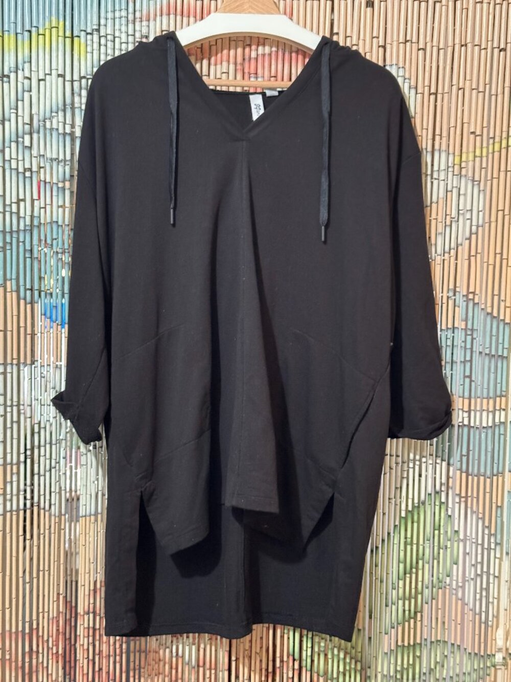 Susan Graver SG Sport Drop Shoulder Hooded Tunic, Black, Large